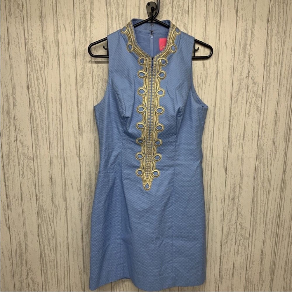 Womens Size 6 Lilly Pulitzer Light Blue Gold Dress EUC